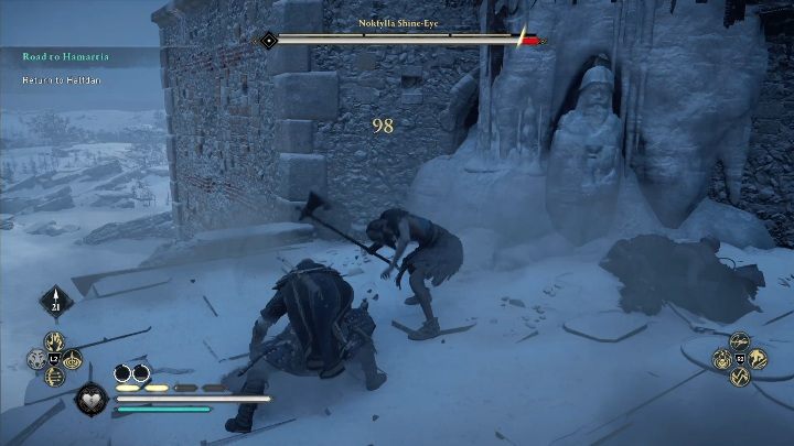 Do tego przeciwnika udaj się z pełną pulą punktów zdrowia, wypełnionym leczeniem oraz w pełni uzupełnionymi punktami adrenaliny - Assassins Creed Valhalla: Zagubiony drengr - Eurvicscire, sekrety, lokacje - Assassins Creed Valhalla - poradnik do gry