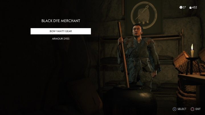 Możesz kupić u niego czarny barwnik, do każdego rodzaju zbroi oraz do krótkiego łuku - Ghost of Tsushima: Handlarze, kupcy - Ghost of Tsushima - poradnik do gry