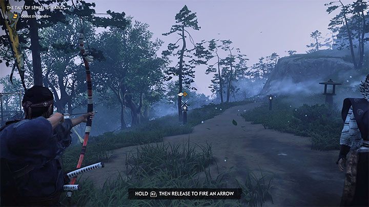 Od razu możesz przetestować nowy nabytek i zaliczyć samouczek z korzystania z łuku - Ghost of Tsushima: Opowieść Senseia Ishikawy (The Tale of Sensei) solucja - Ghost of Tsushima - poradnik do gry
