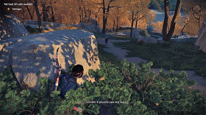 Najważniejszą informacją jest to, że możesz zawalić misję jeśli zostaniesz zauważony przez Sogena - Ghost of Tsushima: Opowieść Pani Masako (The Tale of Lady Masako) solucja - Ghost of Tsushima - poradnik do gry
