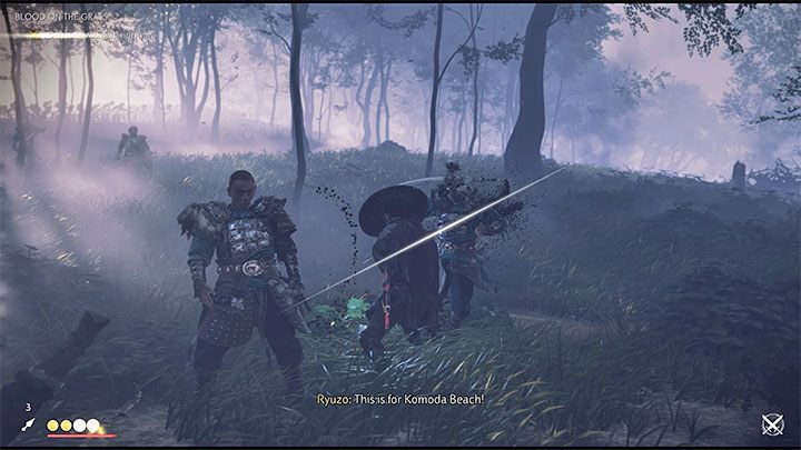 Niedługo po minięciu wszystkich ciał znajdziesz leżący na drodze słomkowy kapelusz - Ghost of Tsushima: Krew na trawie (Blood on the Grass) solucja, opis przejścia - Ghost of Tsushima - poradnik do gry