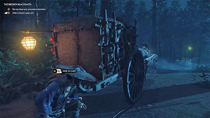 Po dotarciu w pobliże miasta musisz udać się na tyły wozu i wejść w interakcję z nim - Ghost of Tsushima: Pokonany kowal (The Broken Blacksmith) solucja - Ghost of Tsushima - poradnik do gry