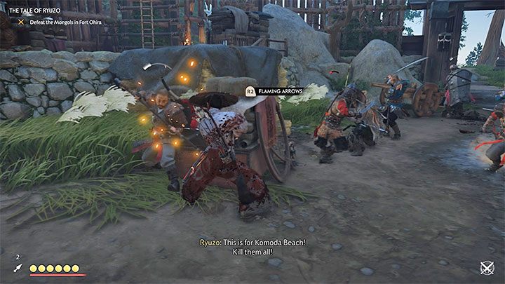 Po powrocie na dół dołącz do walk i zacznij pomagać sojusznikom w rozprawianiu się z Mongołami z fortu - Ghost of Tsushima: Opowieść Ryuza (The Tale of Ryuzo) solucja, opis przejścia - Ghost of Tsushima - poradnik do gry