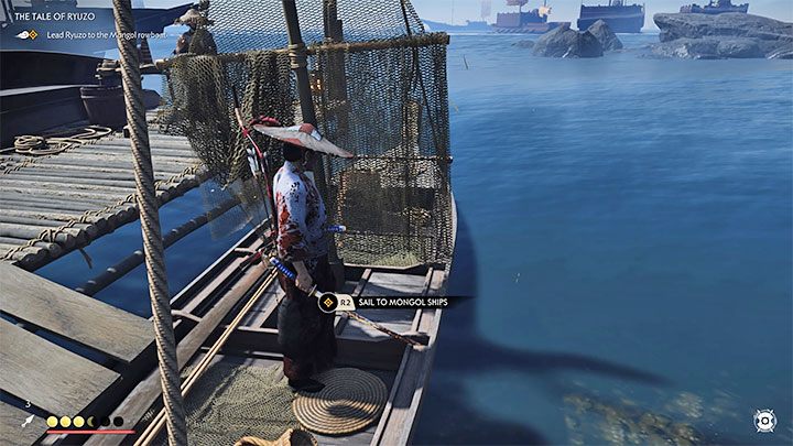 Wyrusz za Ryuzo w stronę ścieżki pozwalającej zejść z wzgórza i zbliżyć się do mongolskiego obozu - Ghost of Tsushima: Opowieść Ryuza (The Tale of Ryuzo) solucja, opis przejścia - Ghost of Tsushima - poradnik do gry