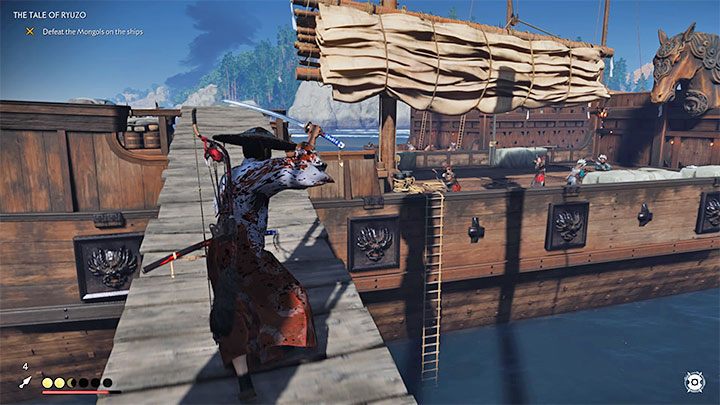 Wejdź do dużej kajuty i zacznij ją przeszukiwać - bohaterowie niestety nie znajdą żadnych zapasów żywności - Ghost of Tsushima: Opowieść Ryuza (The Tale of Ryuzo) solucja, opis przejścia - Ghost of Tsushima - poradnik do gry