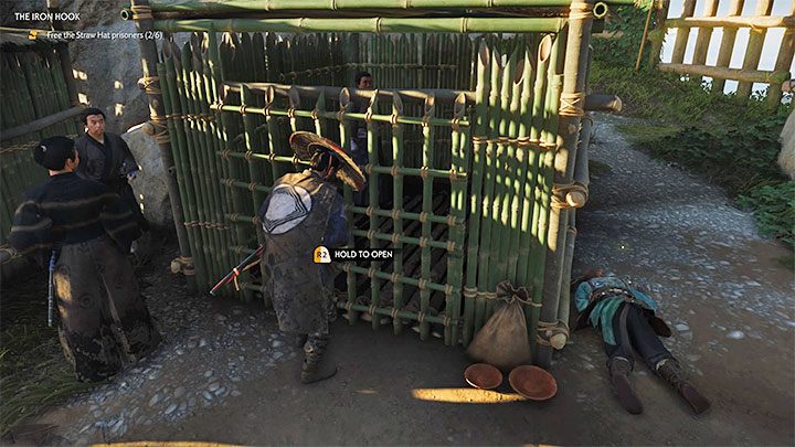 Sojusznicy więzieni są parami w 3 różnych klatkach w obozie - Ghost of Tsushima: Żelazny hak (The Iron Hook) solucja, opis przejścia - Ghost of Tsushima - poradnik do gry