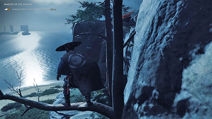 Wyrusz w stronę klifu sąsiadującego z zamkiem i rozpocznij wspinaczkę - Ghost of Tsushima: Cień samuraja (Shadow of the Samurai) solucja, opis przejścia - Ghost of Tsushima - poradnik do gry