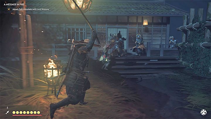 Uważaj na łuczników, którzy pojawią się na lewych balkonikach - Ghost of Tsushima: Wiadomość w płomieniach (A Message in Fire) solucja - Ghost of Tsushima - poradnik do gry