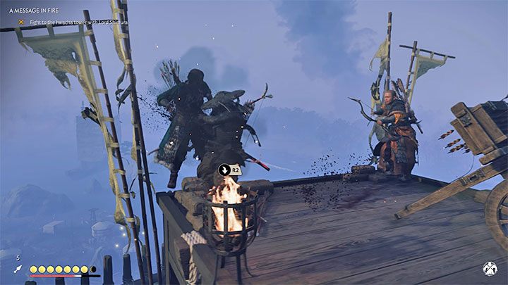 Musisz podążać liniową ścieżką w stronę wieży z wyrzutnią hwacha - Ghost of Tsushima: Wiadomość w płomieniach (A Message in Fire) solucja - Ghost of Tsushima - poradnik do gry