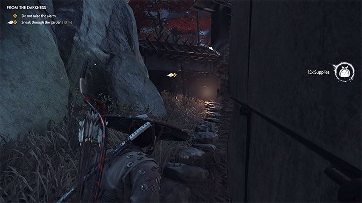 Wyląduj na tyłach namiotu, dzięki czemu znajdziesz się w bezpiecznym miejscu - Ghost of Tsushima: Z ciemności (From the Darkness) solucja, opis przejścia - Ghost of Tsushima - poradnik do gry