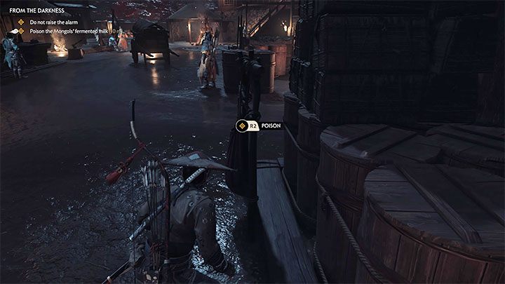 Zacznij skradać się w stronę lewego żółtego punktu - Ghost of Tsushima: Z ciemności (From the Darkness) solucja, opis przejścia - Ghost of Tsushima - poradnik do gry