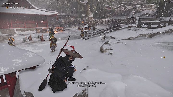 W górnej części świątyni przebywa liczna grupa Mongołów - Ghost of Tsushima: Honor i popiół (Honor and Ash) solucja, opis przejścia - Ghost of Tsushima - poradnik do gry