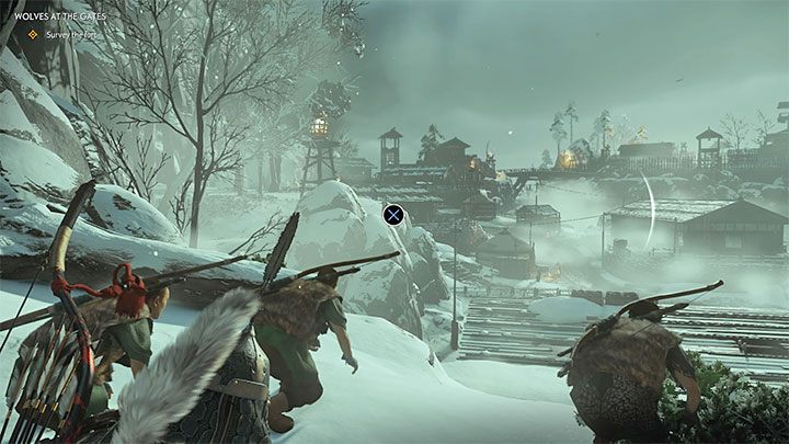 Dotrzyj na małe wzniesienie, z którego widać fort i gdzie trzeba przeprowadzić rekonesans - Ghost of Tsushima: Wilki u bram (Wolves at the Gates) solucja, opis przejścia - Ghost of Tsushima - poradnik do gry