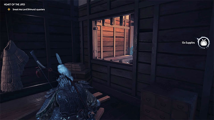 Zacznij przekradać się na drugi koniec pomieszczenia ignorując Pana Shimurę i pozostając blisko prawej ściany - Ghost of Tsushima: Serce Jito (Heart of the Jito) solucja, opis przejścia - Ghost of Tsushima - poradnik do gry