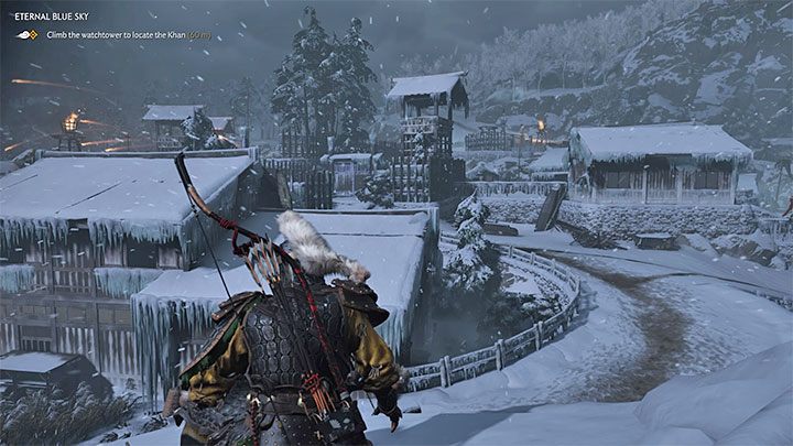 Po wyjściu z koryta rzeki nadal warto skradać się, zwłaszcza że w okolicy przebywa wielu silnych wrogów - Ghost of Tsushima: Wiecznie błękitne niebo (Eternal Blue Sky) solucja - Ghost of Tsushima - poradnik do gry