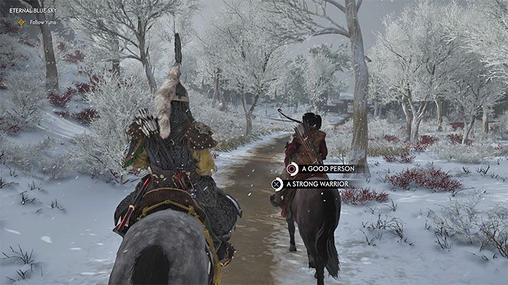 Po odzyskaniu kontroli nad Jinem znajdziesz się na koniu i będziesz podróżował wspólnie z Yuną - Ghost of Tsushima: Wiecznie błękitne niebo (Eternal Blue Sky) solucja - Ghost of Tsushima - poradnik do gry