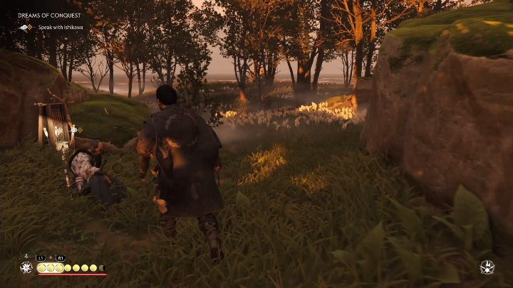 Po pokonaniu całej drużyny przeciwników podbiegnij do mężczyzny i porozmawiaj z nim - Ghost of Tsushima: Sen o Podboju solucja - Ghost of Tsushima - poradnik do gry
