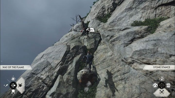 Tuż obok półki są nowe interaktywne krawędzie, dzięki którym możecie rozpocząć kolejną wspinaczkę - Ghost of Tsushima Iki Island: Saruiwa - jak dotrzeć na szczyt? - Ghost of Tsushima - poradnik do gry