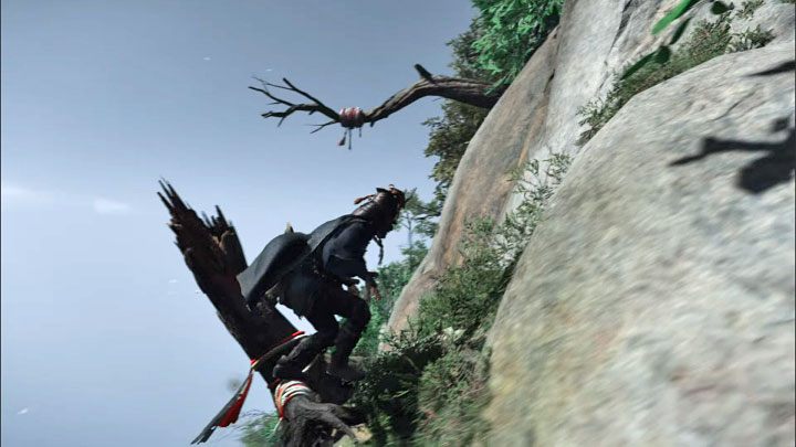 Po lewej stronie zauważycie interaktywny zaczep przy wystającym konarze - Ghost of Tsushima Iki Island: Saruiwa - jak dotrzeć na szczyt? - Ghost of Tsushima - poradnik do gry