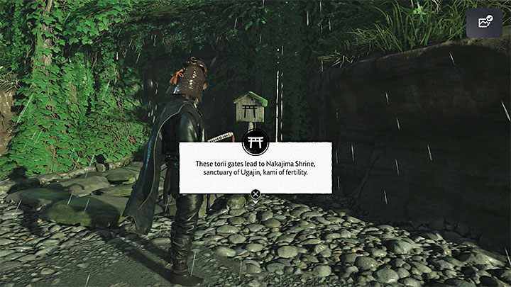 Przeprawę rozpoczyna się przy tabliczce, z której dowiecie się, że w pobliżu jest kapliczka Nakajima - Ghost of Tsushima Iki Island: Kapliczka Nakajima (Nakajima Shrine) - Ghost of Tsushima - poradnik do gry