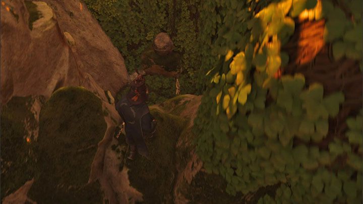 Kawałek dalej możecie opcjonalnie zeskoczyć do pokazanego na obrazku dolnego obszaru, w którym jest Chorągwia Sakaiów (Sakai Banner) - jedna ze znajdziek DLC - Ghost of Tsushima Iki Island: Kapliczka Nakajima (Nakajima Shrine) - Ghost of Tsushima - poradnik do gry