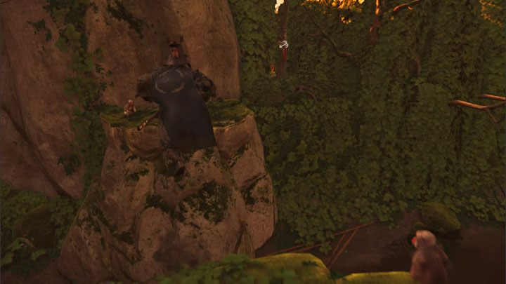 Po znalezieniu się na górze obróćcie się o 180 stopni i przeskoczcie na sąsiednią wysoką półkę, na której powinna przebywać jedna z małpek - Ghost of Tsushima Iki Island: Kapliczka Nakajima (Nakajima Shrine) - Ghost of Tsushima - poradnik do gry