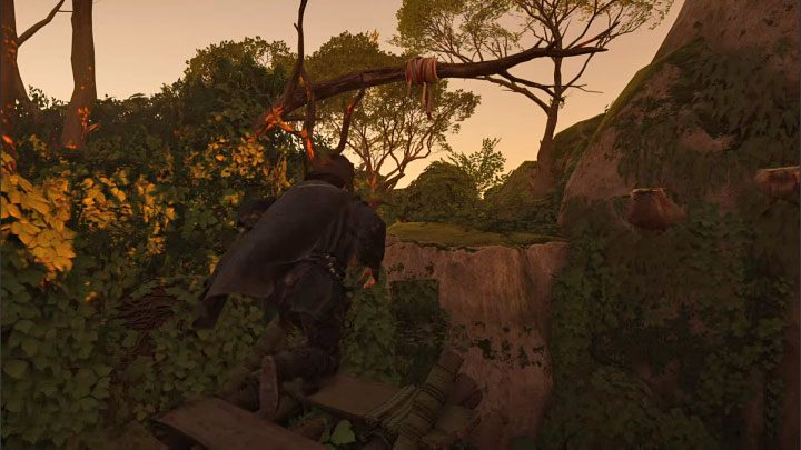 Dotrzyjcie do miejsca złapania się pokazanego na obrazku górnego zaczepu - Ghost of Tsushima Iki Island: Kapliczka Nakajima (Nakajima Shrine) - Ghost of Tsushima - poradnik do gry