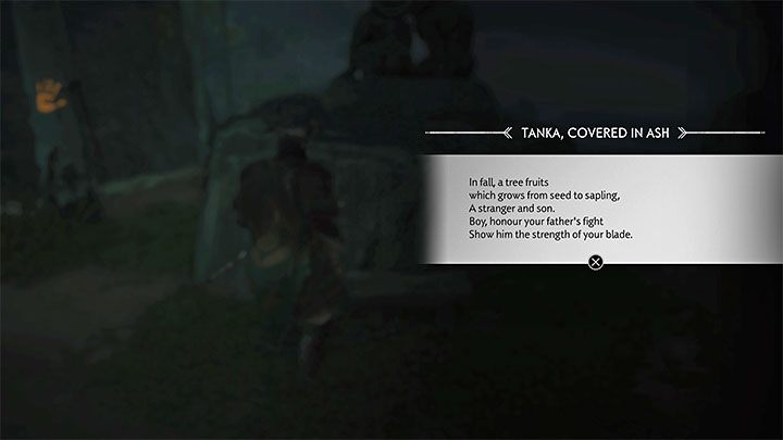 U podstawy posągu znajdziecie zwój - zawiera on słowną podpowiedź do rozwiązania zagadki - Ghost of Tsushima Iki Island: Kapliczka Popiołów (Shrine of Ash) - Ghost of Tsushima - poradnik do gry