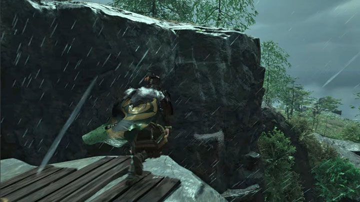 Musicie dotrzeć do miejsca z powyższego obrazka i wykonać skok w stronę interaktywnych krawędzi pionowej ściany - Ghost of Tsushima Iki Island: Kapliczka w Cieniu (Shrine in Shadow) - Ghost of Tsushima - poradnik do gry