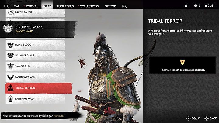 Inną unikalną nagrodą jest nakrycie głowy Plemienny Terror (Tribal Terror) - jest to zestaw składający się z hełmu i maski - Ghost of Tsushima Iki Island: Jak błyskawica - solucja, opis przejścia - Ghost of Tsushima - poradnik do gry