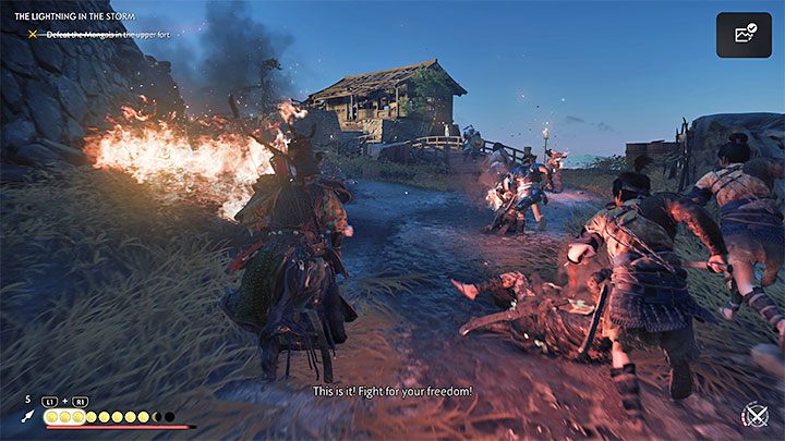 Powinna wyświetlić się cut-scenka z otwarcia bram i pułapki zastawionej przez Mongołów - Ghost of Tsushima Iki Island: Jak błyskawica - solucja, opis przejścia - Ghost of Tsushima - poradnik do gry