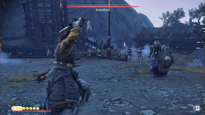 2) Khunbish używa miecza z tarczą - przełączajcie się na postawę wody - Ghost of Tsushima Iki Island: Jak błyskawica - solucja, opis przejścia - Ghost of Tsushima - poradnik do gry