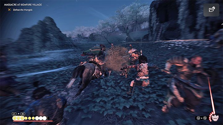 Wkrótce zauważycie kolejne fajerwerki i musicie dotrzeć do obszaru rozegrania finałowejczwartej bitwy - Ghost of Tsushima Iki Island: Masakra w wiosce Kidafure - opis przejścia - Ghost of Tsushima - poradnik do gry