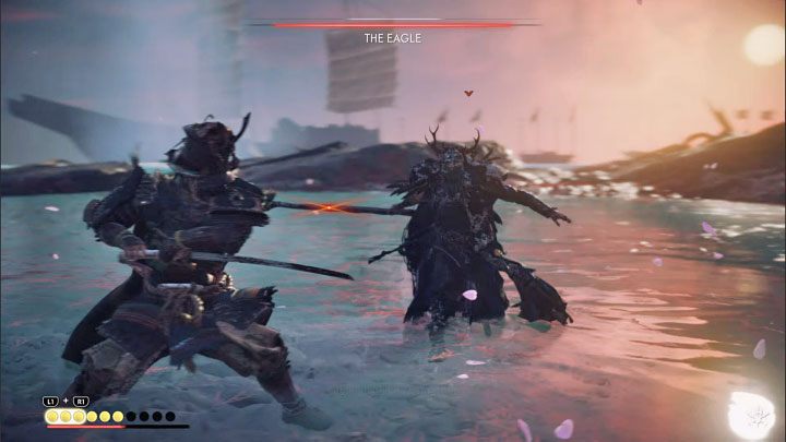Podobnie jak w większości innych trudnych walk kluczem do osłabiania Orlicy są parowania oraz ataki po pomyślnych unikach - Ghost of Tsushima Iki Island: Błogosławieństwo śmierci - solucja, opis przejścia - Ghost of Tsushima - poradnik do gry