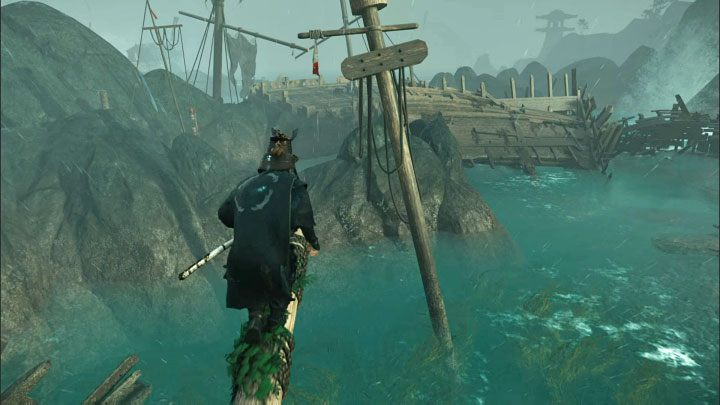 Możecie już wskoczyć na przekrzywiony przed chwilą wrak i pobiec na jego przeciwległy koniec - Ghost of Tsushima Iki Island: Dziedzictwo Kazumasy Sakaia - opis przejścia - Ghost of Tsushima - poradnik do gry