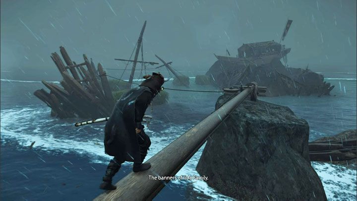 Wskoczcie na duży powalony maszt i zacznijcie podróżować po nim w stronę małej skalnej półki - Ghost of Tsushima Iki Island: Dziedzictwo Kazumasy Sakaia - opis przejścia - Ghost of Tsushima - poradnik do gry
