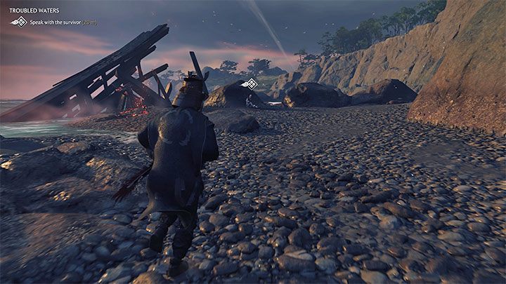 Obok wraku statku znajdziecie ocalałego łupieżcę - musicie z nim porozmawiać - Ghost of Tsushima Iki Island: Niespokojne wody - solucja, opis przejścia - Ghost of Tsushima - poradnik do gry
