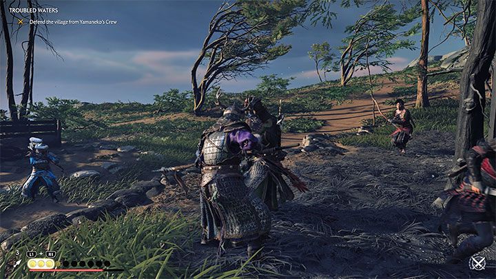 Wyjdźcie na zewnątrz i dotrzyjcie wraz z Sugi do miejsca konfrontacji z przybyszami - załogą Yamaneko - Ghost of Tsushima Iki Island: Niespokojne wody - solucja, opis przejścia - Ghost of Tsushima - poradnik do gry