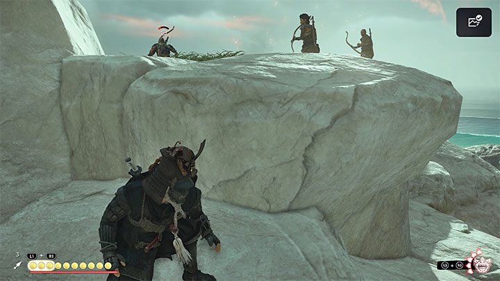 Zwiadowcy okupują okoliczne skały i najlepiej jest tam dotrzeć od tyłu wdrapując się po skałach - Ghost of Tsushima Iki Island: Rozlew krwi - solucja, opis przejścia - Ghost of Tsushima - poradnik do gry