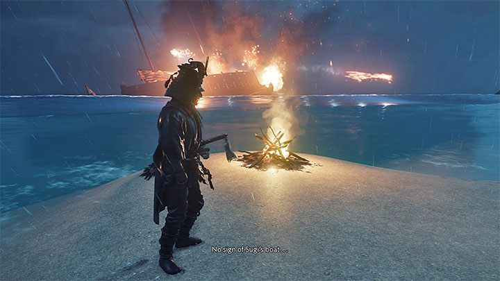 Po wygranej bitwie dotrzyjcie w oznaczone miejsce - będzie to rozpalone ognisko przy wodzie - Ghost of Tsushima Iki Island: Rozlew krwi - solucja, opis przejścia - Ghost of Tsushima - poradnik do gry