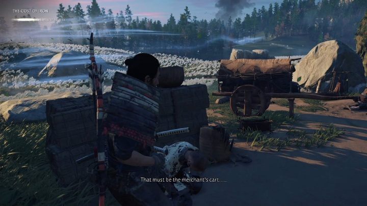 Podążaj wzdłuż drogi, aż natrafisz na zniszczony wóz handlarza - Ghost of Tsushima: Cena żelaza (The Cost of Iron) solucja - Ghost of Tsushima - poradnik do gry