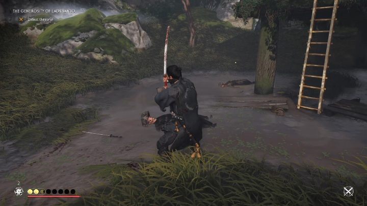 Gdy rozpoczniesz rozmowę z mężczyzną pojawią się inni przeciwnicy - Ghost of Tsushima: Szczodrość Pani Sanjo (The Generosity of Lady Sanjo) solucja - Ghost of Tsushima - poradnik do gry