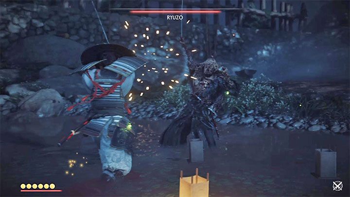 Bossa możesz osłabiać seriami 2-3 ciosów kataną wyprowadzanymi po uniknięciu lub sparowaniu jego ataków - Ghost of Tsushima: Jak pokonać bossa Ryuzo? - Ghost of Tsushima - poradnik do gry