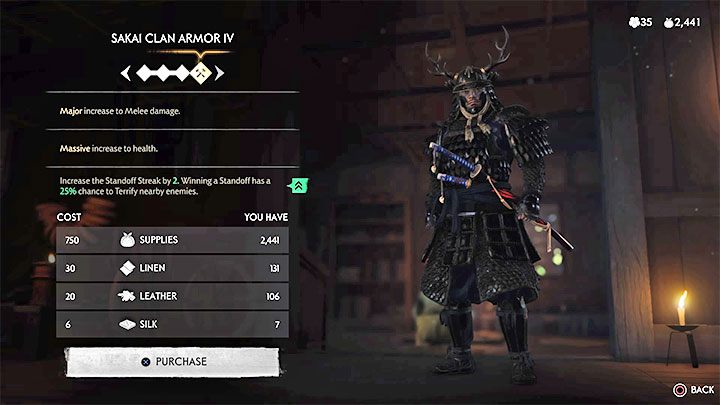 4 ataki to nadal za mało, ale zbroję rodu Sakaiów można ulepszać - Ghost of Tsushima: Jak zdobyć trofeum To kwestia nadgarstka? - Ghost of Tsushima - poradnik do gry