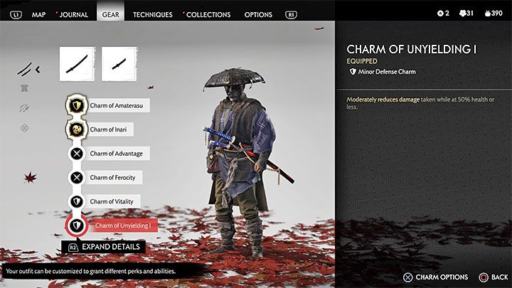 Talizmany (Charms) to przedmioty gwarantujące różnorakie pasywne bonusy do statystyk głównego bohatera - Ghost of Tsushima: Jak zdobyć trofeum Mistrz talizmanów? - Ghost of Tsushima - poradnik do gry