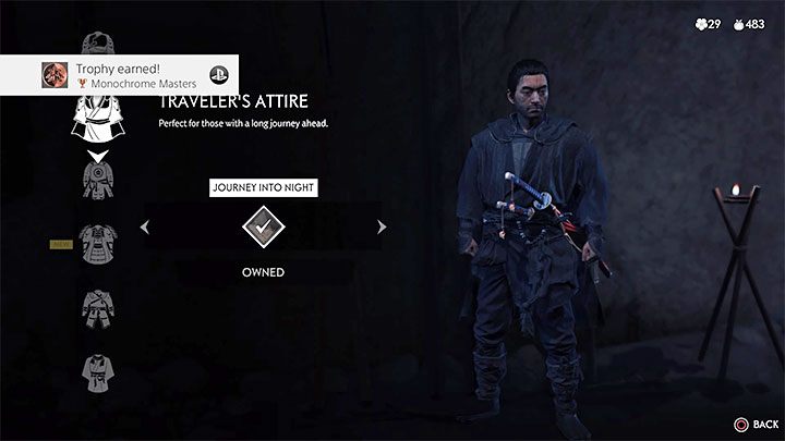 Tak samo jak w przypadku białego handlarza możesz wymienić posiadane kwiaty na dowolne malowanie - Ghost of Tsushima: Jak zdobyć trofeum Mistrzowie czerni i bieli? - Ghost of Tsushima - poradnik do gry