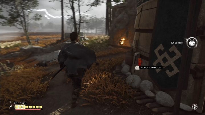 Ten przedmiot znajdziesz powieszony na jednym z namiotów - Ghost of Tsushima: Mongolskie artefakty - Ghost of Tsushima - poradnik do gry