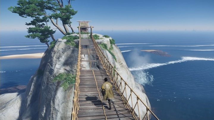 Aby dotrzeć do tej kapliczki zsunąć się wzdłuż zbocza i podążać po skale - Ghost of Tsushima: Izuhara - kapliczki Shinoto, sekrety, znajdźki - Ghost of Tsushima - poradnik do gry
