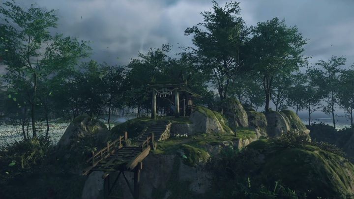 Aby dostać się do tej kapliczki musisz poruszać się po skałach znajdujących się we wewnętrznej części terenu - Ghost of Tsushima: Toyotama - kapliczki Shinoto, sekrety, znajdźki - Ghost of Tsushima - poradnik do gry