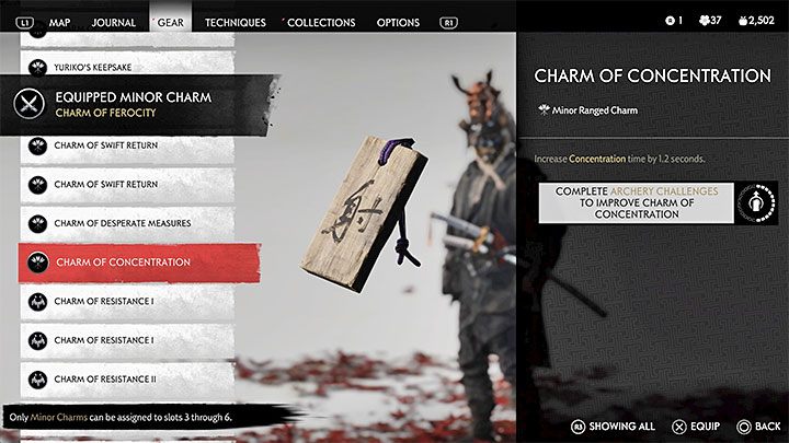 Z poprawianiem rezultatów w wyzwaniach łuczniczych powiązany jest Talizman koncentracji (Charm of Concentration) - Ghost of Tsushima Iki Island: Wyzwania łucznicze - Ghost of Tsushima - poradnik do gry